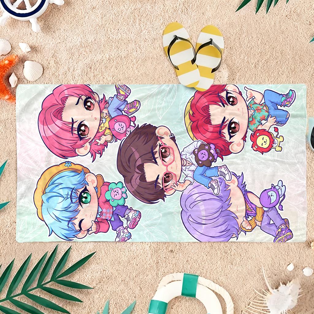 1pc K-pop Cartoon Beach Towel Quick-drying Small To Large Beach Towel Suitable for Beach Yoga Gym Pool Summer Gift for Friends