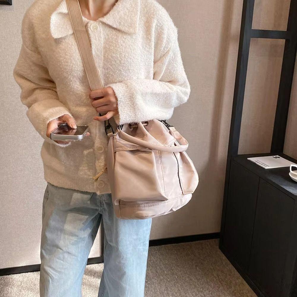 Casual Women Drawstring Bag Portable Solid Color Shoulder Bag Phone Crossbody Purse  Daily Use