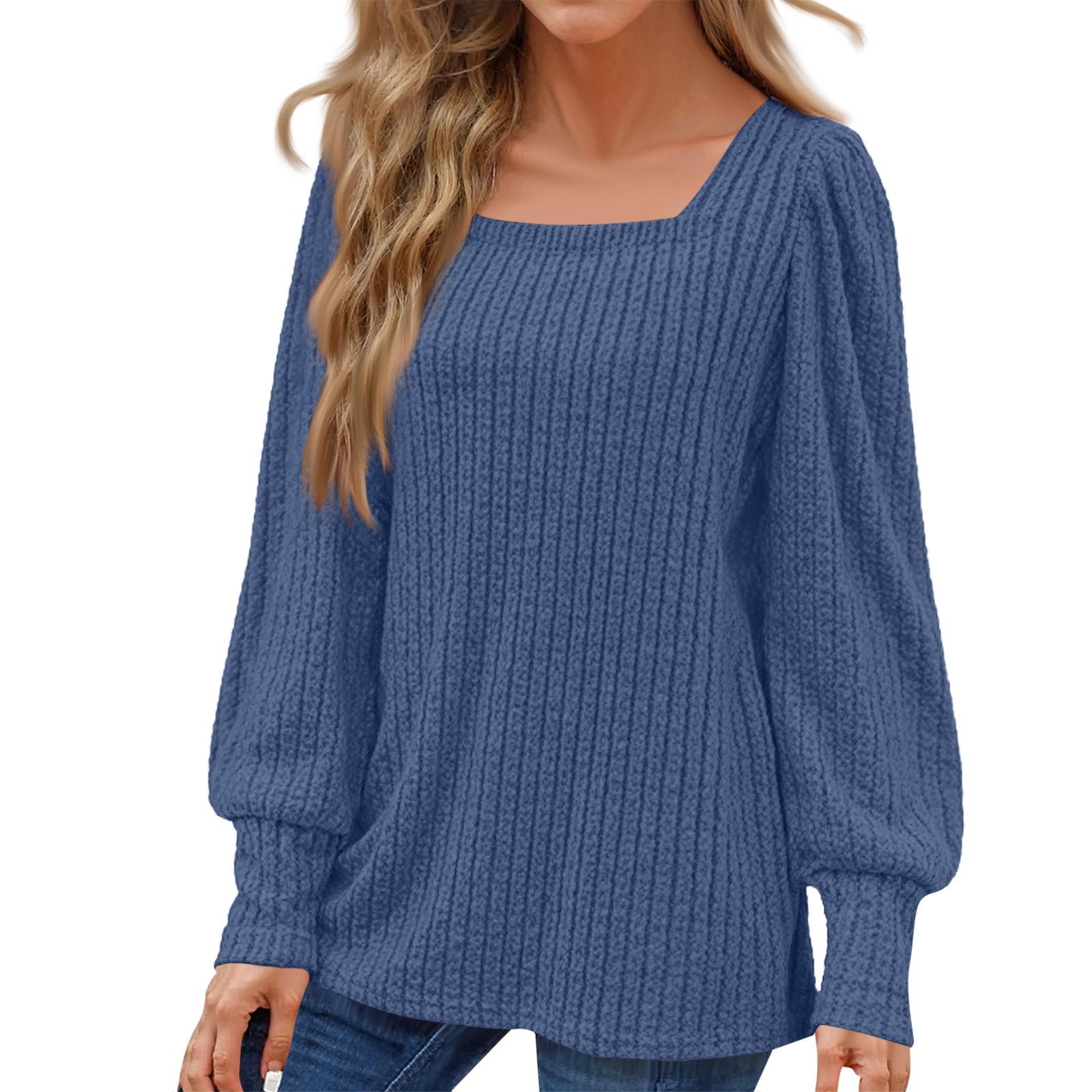 

FashionSweaters Для женщин Легкие свободные топы-туники с квадратным вырезом и рукавами-фонариками L синий