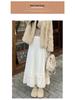 Women's White Lace High-Waist A-Line Long Skirt - Fluffy, Plush, Perfect for Spring & Autumn