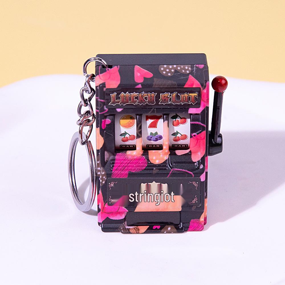 Retro Joystick Fruit Machine Keychain: Playable Spin Wheel Pendant Toy