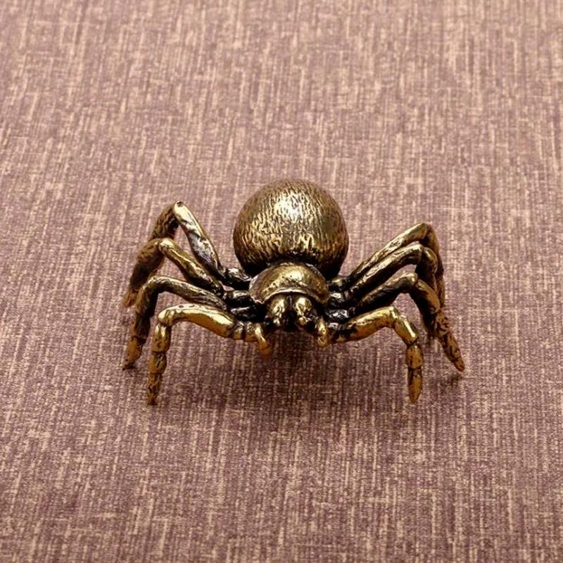 Solid Copper Spider Figurine Miniature Retro Brass Animal Tea Pet Creative Desktop Toy Ornaments Crafts Accessories
