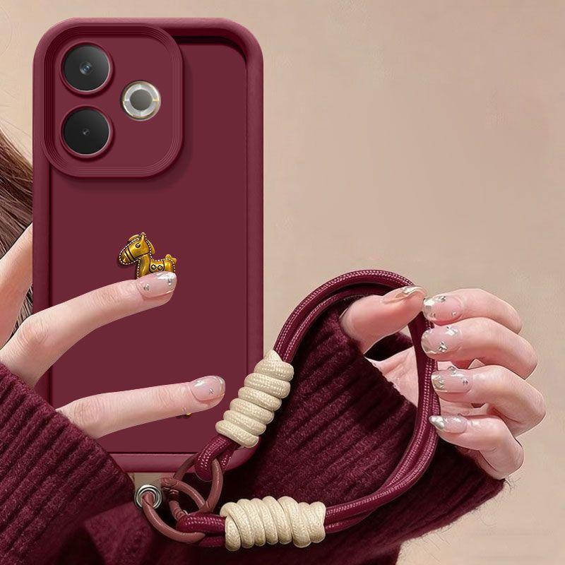 For OPPO A5 Pro 4G 5G Case Cute 3D Gold Horse With Lanyard Phone Case For OPPO A5 Pro 5G Matte Soft Silicone Cover