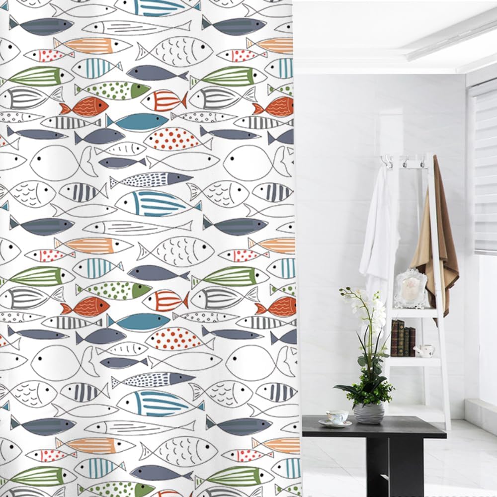Fish Shower Curtain Ocean Animal Modern Multi-Color Fish Art Polyester Fabric Shower Curtain 72X72Inches