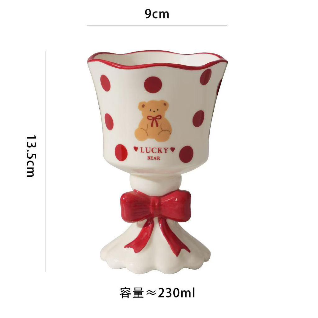 Cute bow 3D Ceramic Mug Stemware Hand-painted Irregular Large Capacity Coffee Mugs Cartoon Couple Water Cup Gift Dessert Cups