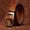 Men's Retro Embossed Leather Belt with Beveled Edge and Pin Buckle
