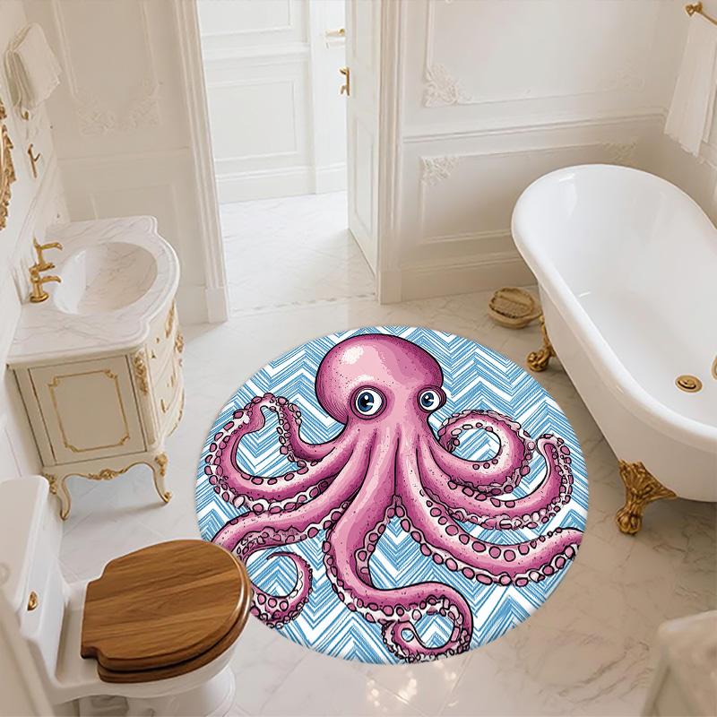 Aquarell-Oktopus,Runder Teppich,Teppich für Wohnzimmer Schlafzimmer Sofa Spielzimmer Dekor,Rutschfeste Fußmatte