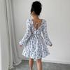 2026 Autumn Evening Party Festival Dresses Elegant Puff Sleeve Backless Flower Print Sexy Back Bow Bodycon Mini Prom Dress Women