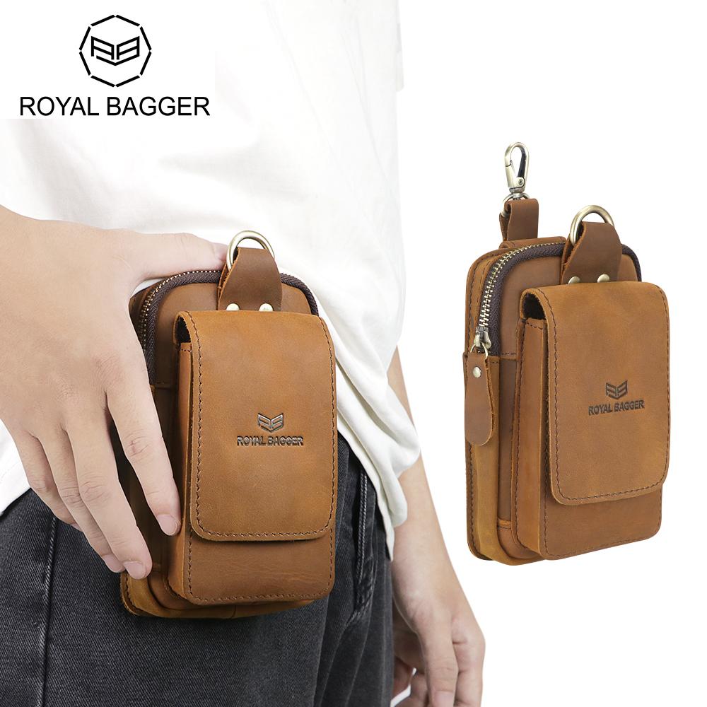 

Поясные сумки Royal Bagger Retro Outdoor Travel, вертикальная сумка для телефона из натуральной кожи, мужская модная сумка для повседневного использования 1937 г. коричневый