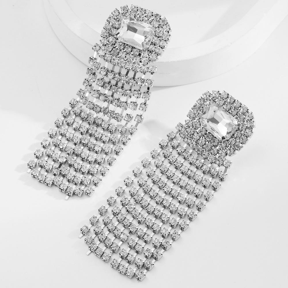 Elegant Rhinestone Tassel Earrings - European & American Luxury Design for Prom & Banquet