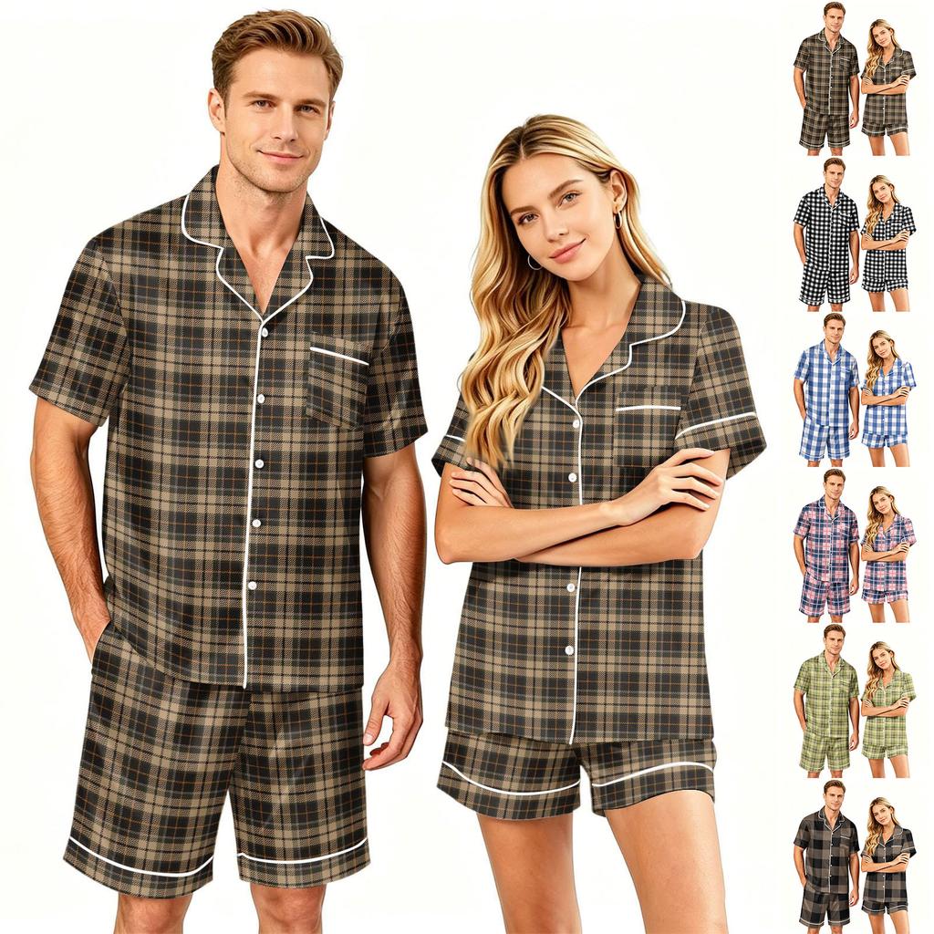 Couple Matching Pajama Set Short Sleeve Button Down Shirt and Shorts Loungewear Soft Casual Sleepwear Set Available In S To XXXXL