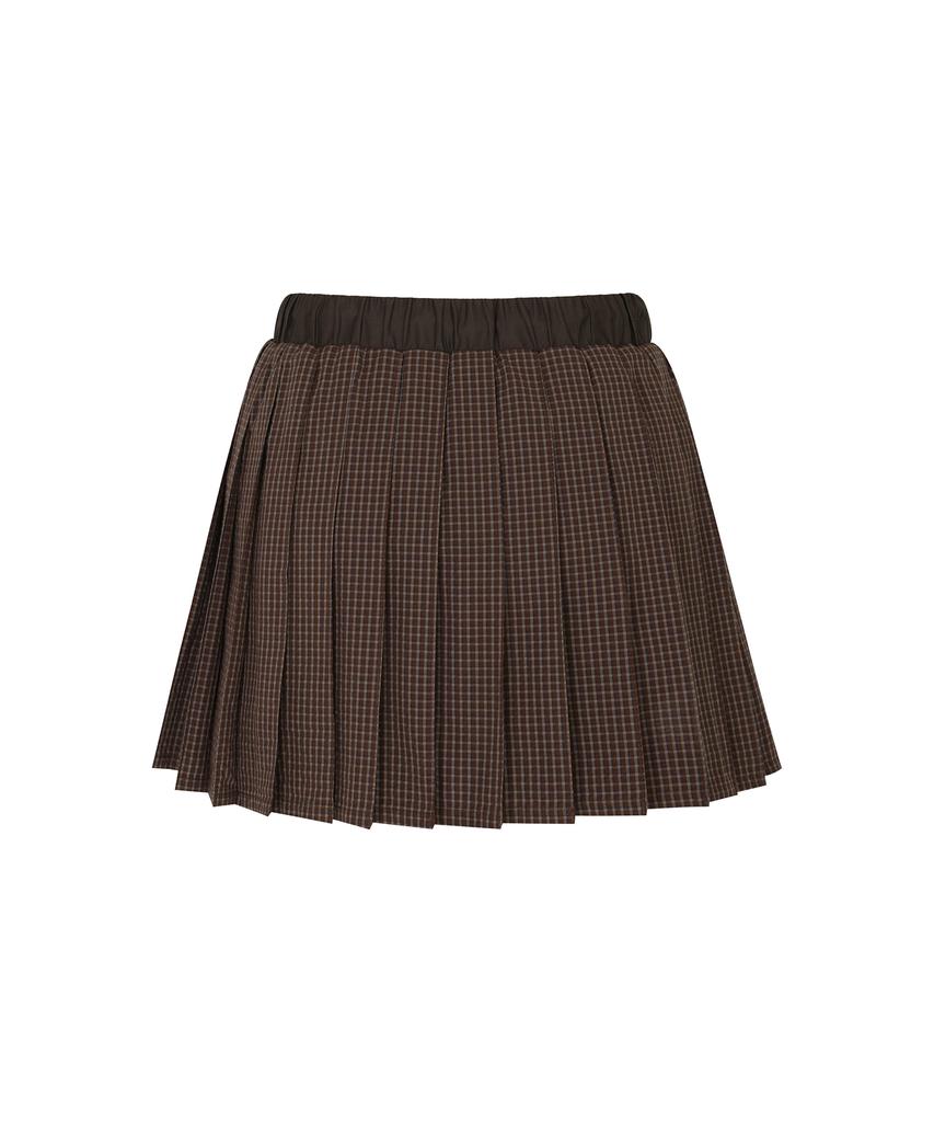 Peulleibu Pleated Drawstring Skirt W/Inner Pants_Mahogany Plaid
