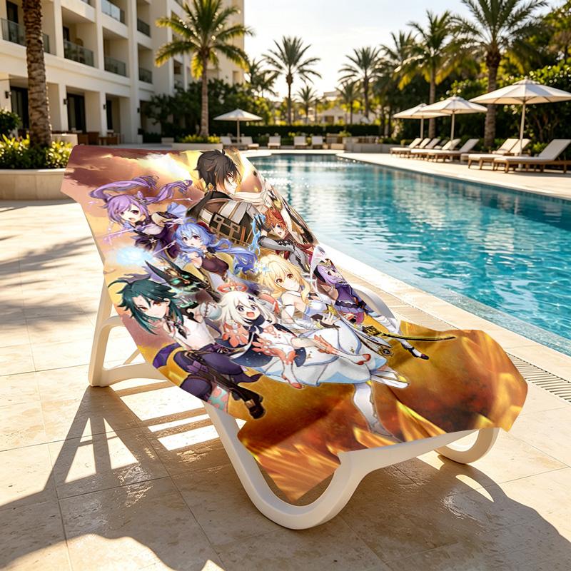 Genshin Impact Print Beach Towel Design, Soft, Lightweight. for Home Bathroom, Spa, Pool, Yoga, Surfing, Camping, Gift for Family, Friend