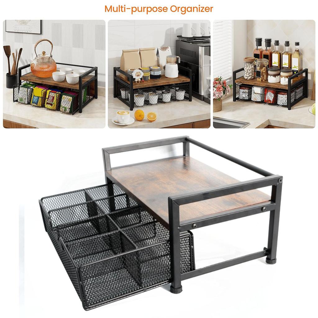 Tea Bag Organizer Holder with 8 Compartments Storage Drawer Tea Station Chest Display Container Box for Countertop