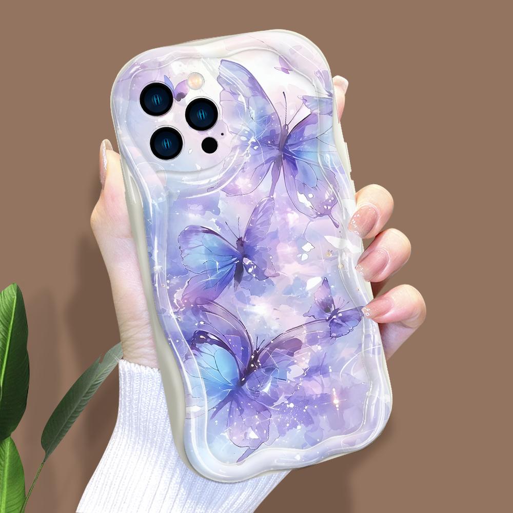 Cartoon Pattern Cream Texture Casing Wavy Edge Soft Silicone Cover Phone Case for IPhone Samsung Huawei Honor Xiaomi Redmi Infinix Tecno