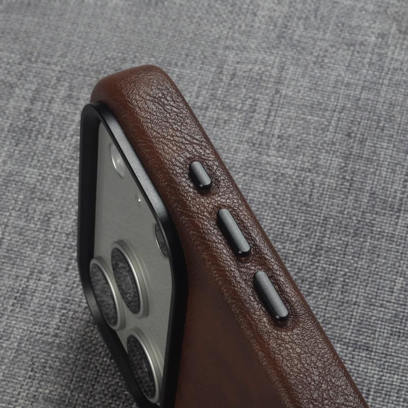 For iPhone 17 16 Pro Max iPhone 15 14 13 Pro Case Magnetic Retro Leather Hard Protection Cover Metal Independent Button Shell