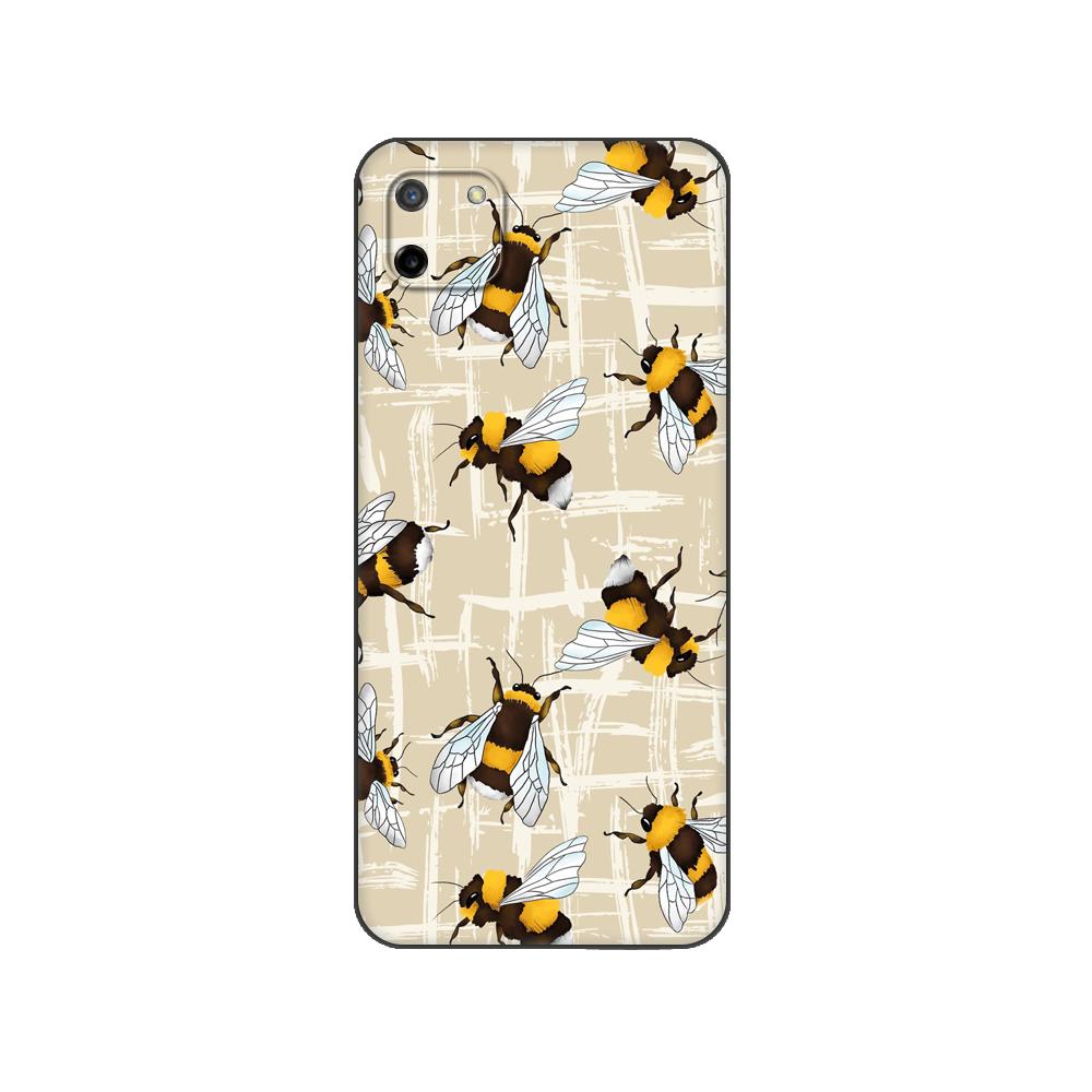 Black Tpu Case For OPPO Realme C11 Case For Realme C 11 RealmeC11 Back RMX2185 Case Cover Bee Art Print Cute Cartoon Floral