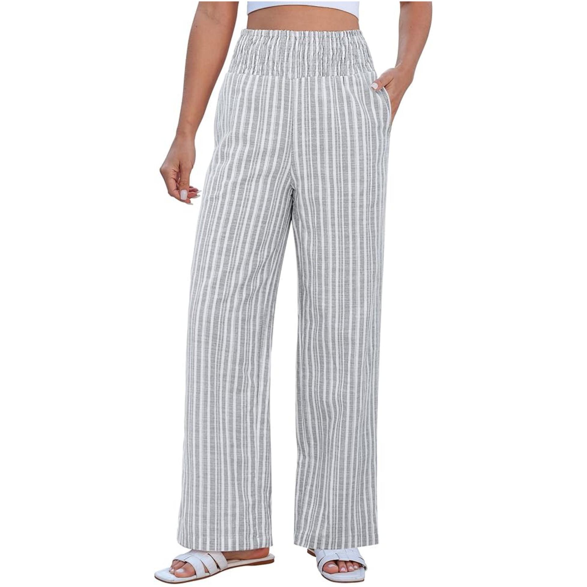 Women s 2026 Striped High-Waisted Loose Fit Ruched Casual Pants Medium