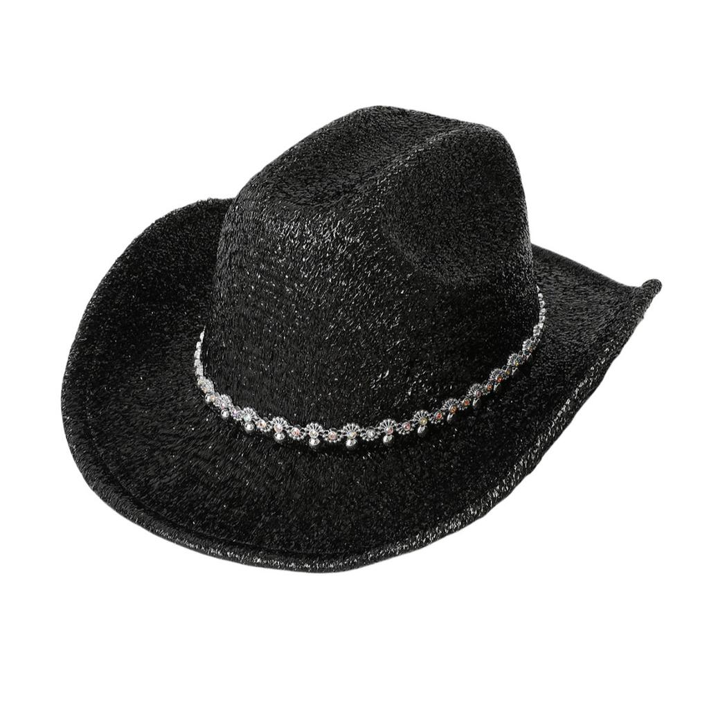 Nouveau chapeau western de cowboy brillant à strass chapeau mode tendance automne et hiver femme chapeau haut de forme de soirée jazz