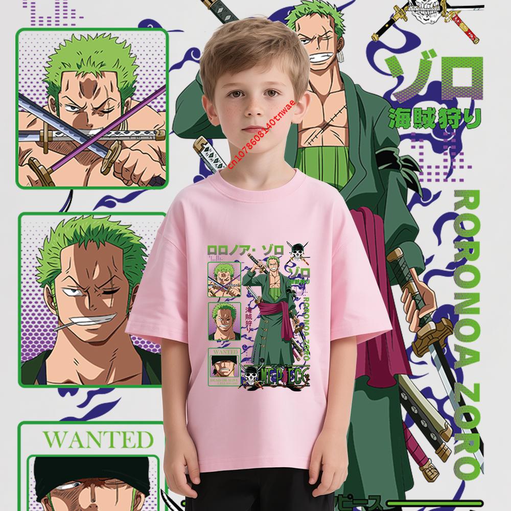 Anime One Piece Zoro Cotton T Shirt for Kids Boys Girls 100 160 Cartoon Print Comfortable Tee