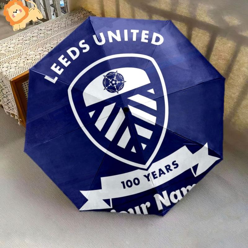 1 PC Automatic Folding Umbrella - Leeds United Custom Name Pattern, Portable & Foldable Design with 8 Ribs, Christmas Birthday Gifts