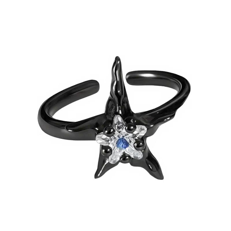 Dark Tide Cool Personality Full Diamond Zircon Irregular Star Opening Ring Niche Premium Sense Stacked Index Finger Ring Female