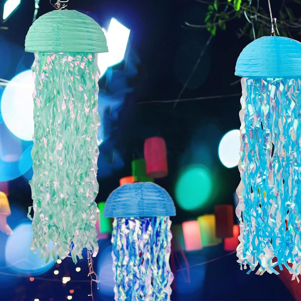 Jellyfish Paper Lanterns Hanging Jelly Fish Paper Lanterns, 6 Packs Blue Hanging Lantern for Mermaid Theme Party Under The Sea Ocean Birthday