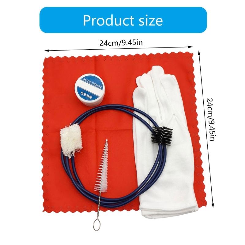 Trombone And French Horn Cleaning Set With Mouthpiece Brush Bore Brush Slide Grease & Polishing Cloth For Brass Instrument