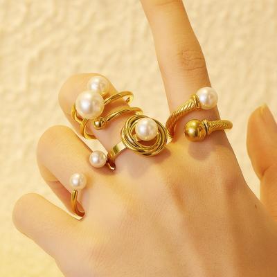 Neues Produkt Senior Sense Pearl Vermiculit Ring Damen Retro Nischendesign Ring Ring