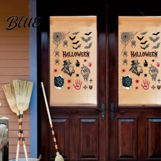 Static Cling Decals Halloween Electrostatic Glass Stickers Skull Demon Blood Handprints Bats Scary Window Outdoor Sticker Clings Spooky Stickers for