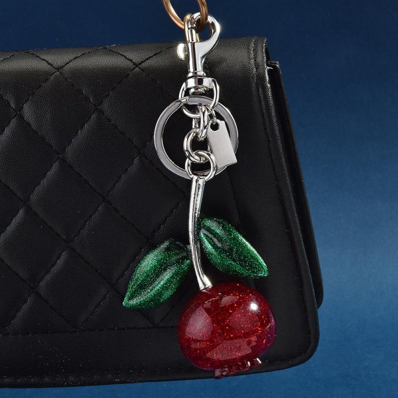 Sparkling Cherry Blueberries Pendant Keychain Summer Fruits Cherries Keyring For Women Men Jewelry Bag Pendant Accessories Gift