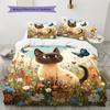 Bunte siamesische Katze Muster Bettwäsche Heimdekoration Geburtstagsgeschenk (1 Bettbezug + 2 Kissenbezüge, ohne Füllung)