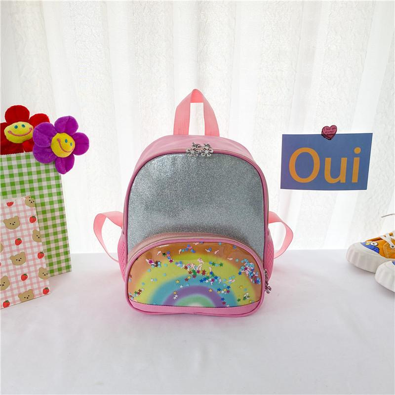Adorable Rainbow Children s Backpack Soft Pu Material Cute Design For School Use розовый