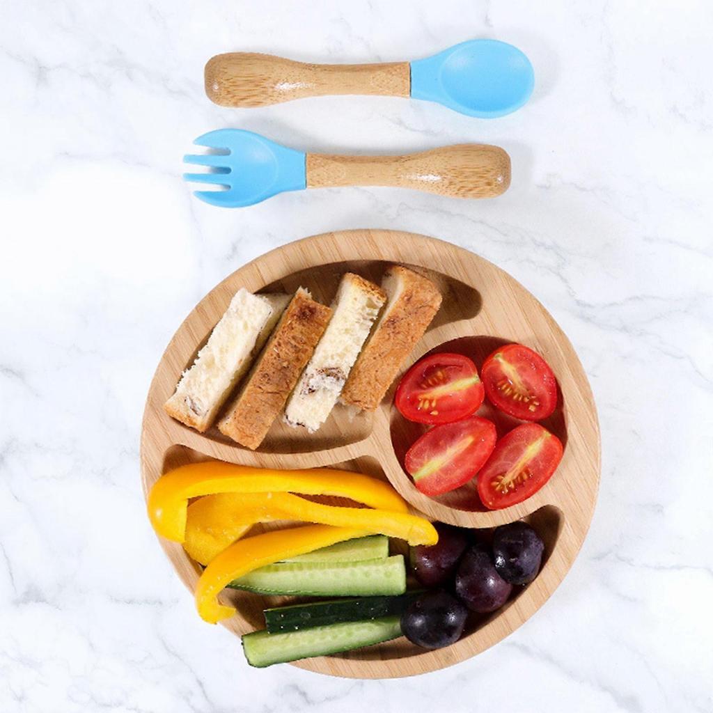 Children Divided Plate Baby Self-feeding Spoon Fork Un-breakable Suction Plate Nursing Bowl Eco-Friendly Bamboo Dishware Pink