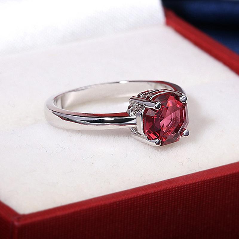New Four Prong Square Garnet Red Ring  Stamp Fashion Jewelry Wedding Engagement Gift For Women