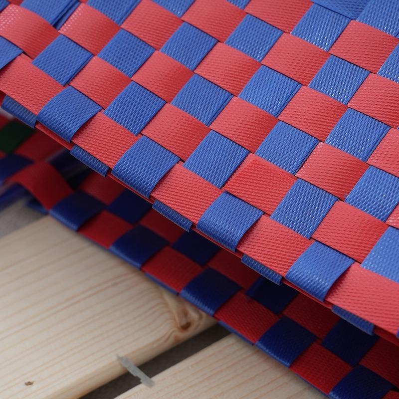 Velkokapacitní PP plastová ručně pletená taška na uskladnění s barevnými pruhy lásky, košík na zeleninu, otevřená kabelka