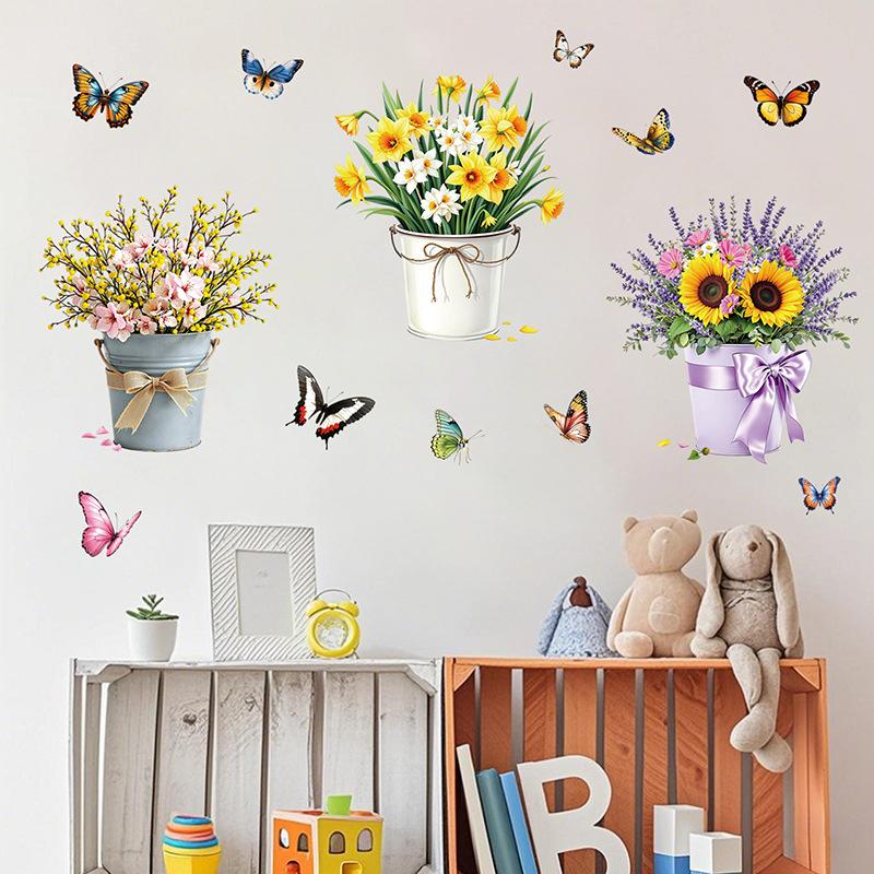 3D Wooden Barrel Wall Sticker Flower Decoration Butterfly Lavender Rose Tile Sticker Kitchen Restaurant Background Home Decor Peel and Stick