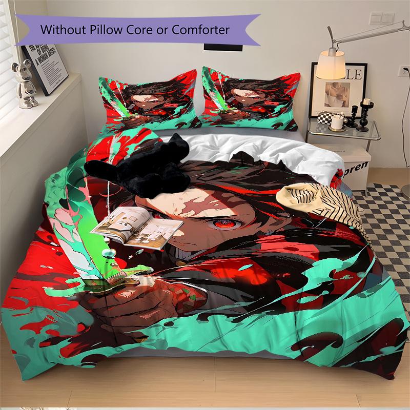 3pcs Tanjiro's Determination Demon Slayer Bedding Set - Includes 1 Quilt Cover and 2 Pillowcases, Comfortable Bedding with Stylish Design fo