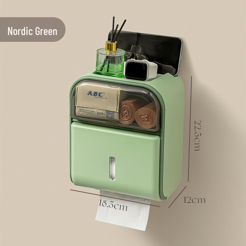 Wall-Mounted Waterproof Toilet Tissue Box, Punch-Free, High-End Cream Style Hand Towel Holder