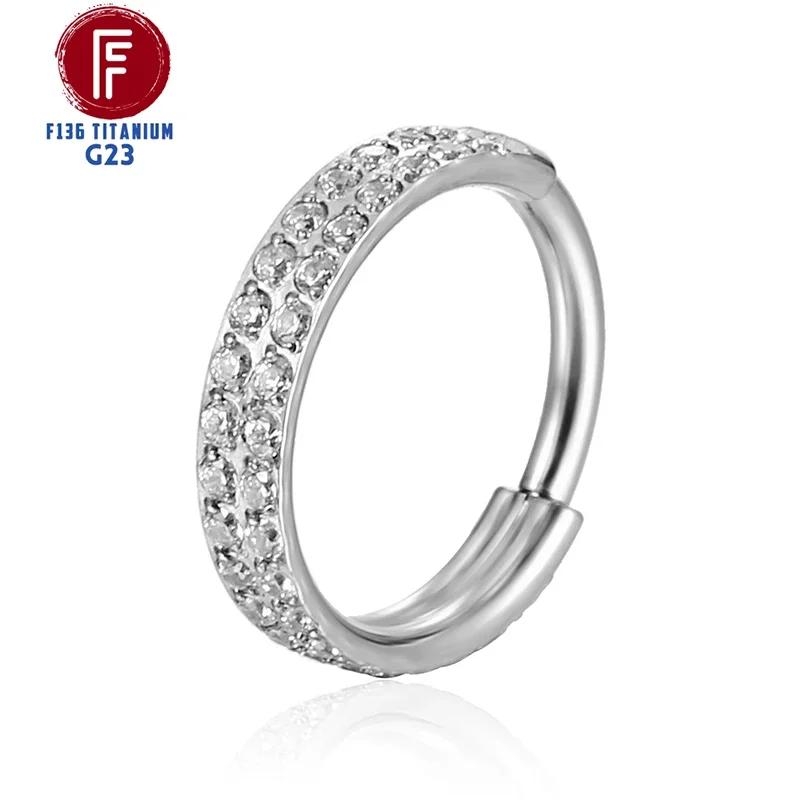G23 Titanium Daith Cartilage Earrings 16G Helix Nose Septum Piercing Conch Hinged Clicker Body Jewelry Ear Ring Zircon