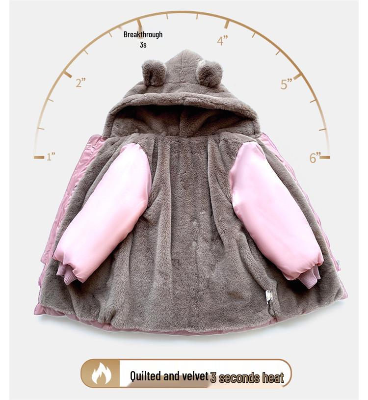 Winterlicher Mädchen-Baumwollmantel mit Kapuze im koreanischen Stil mit Fleecefutter - Mittellange und warme Jacke