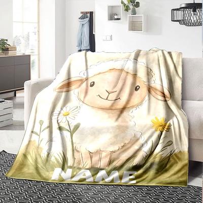 Cute Lamb With Flowers And Space Gift Customizable Blanket Customize Text Durable Comfort Throw For Sofa Couch Office Bed Picnics All Season Use