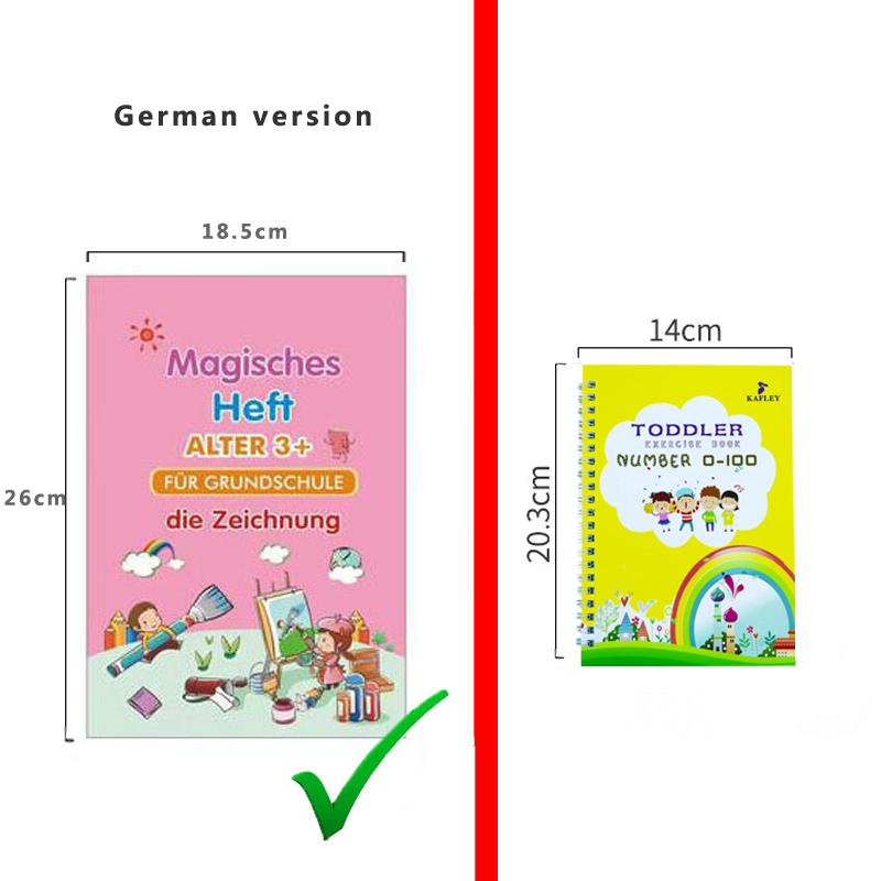 Big Size 18.5*26cm German Magic Practice Copybook Pen Preschools Kids Calligraphy Children Reusable Deutsch Writing Book