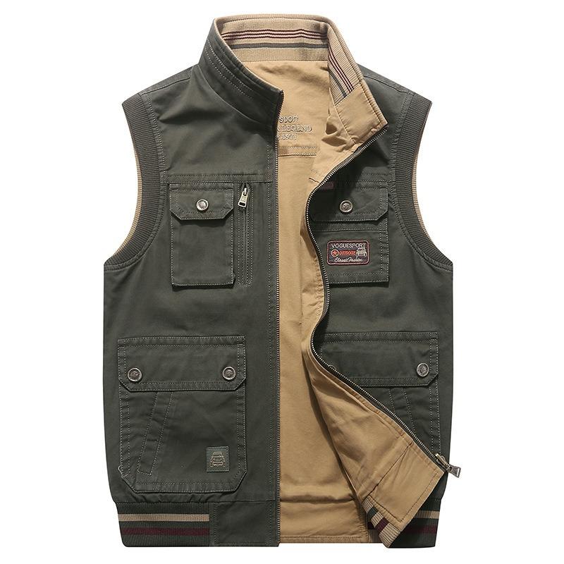 Velká oboustranná rybářská vesta s mnoha kapsami pro pánský jarní podzimní venkovní fotografický kabát