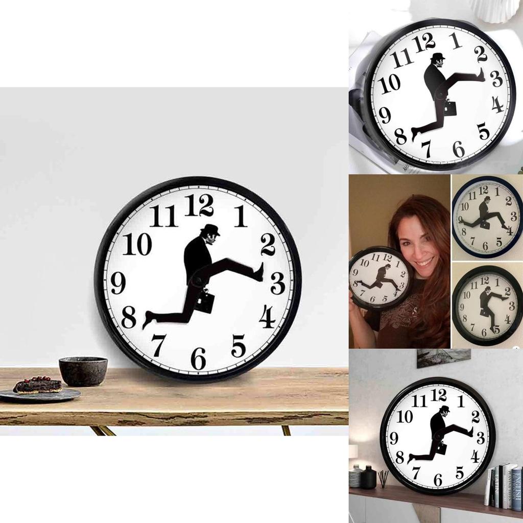 Black And White Silly Walk Hold Briefcase Pattern Wall Clock For Modern Interior And Promotional Gifts