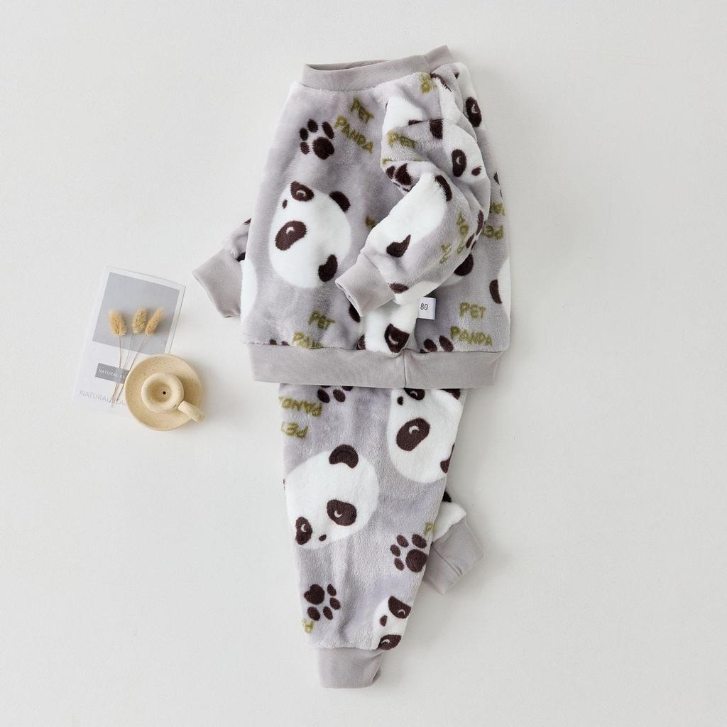Girls' Flannel Pajama Set: Autumn/Winter Thickened Two-Piece Homewear for Babies and Kids