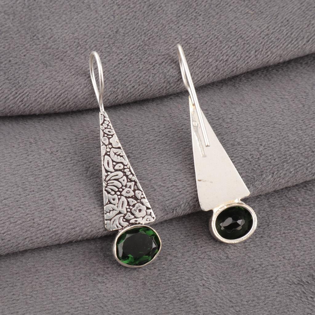 Natürlicher grüner Turmalin Edelstein 925 Sterlingsilber Schmuck Handgefertigte Ohrringe 1,9" EE-165-11