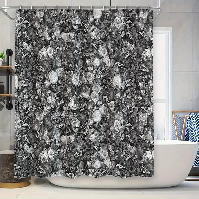 

Gothic Bird Shower Curtain Vintage Raven Pattern Dark Floral Bathroom Decor Black White Nature Artistic Home Textile Washroom Co W60H190(CM)-1 Pcs
