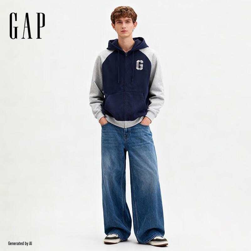 Gap Unisex Color-block Embroidered Logo Loose Fleece Hoodie