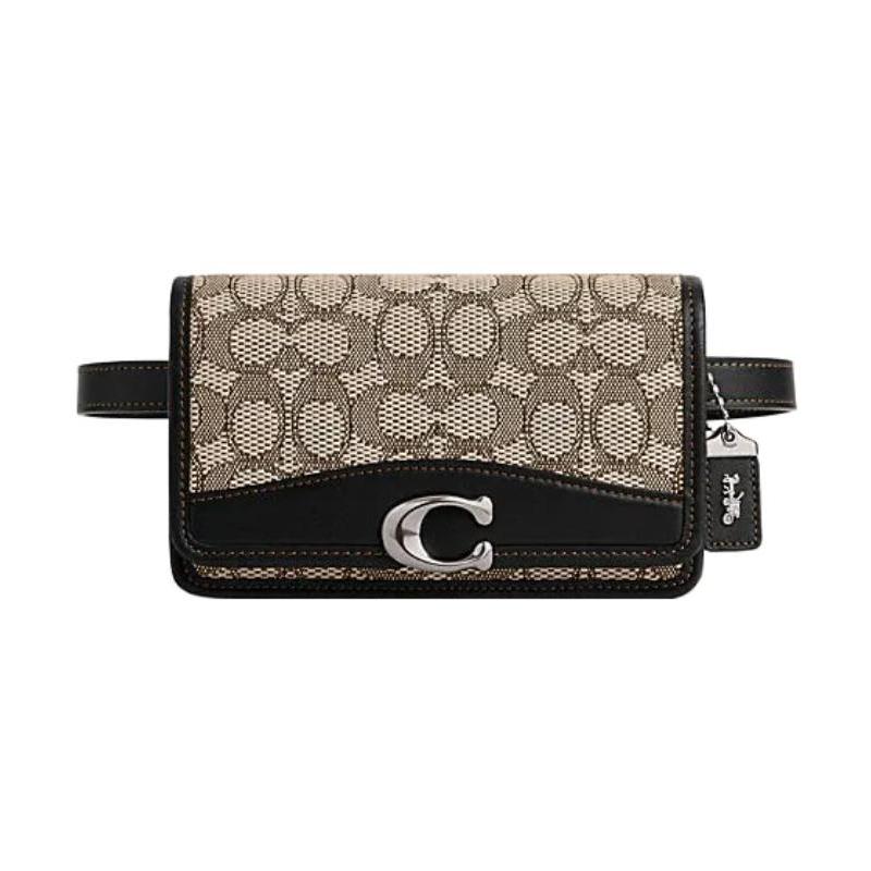 

COACH fanny pack Bandit 19 classic presbyopic logo lock multi-function pocket jacquard canvas with glove tanned fabric with cow leather chest bag чорний